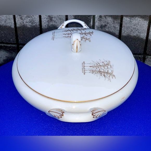 Vintage Discontinued Fukagawa Arita GOLD BAMBOO Handled Lidded Vegetable Bowl - Picture 1 of 12